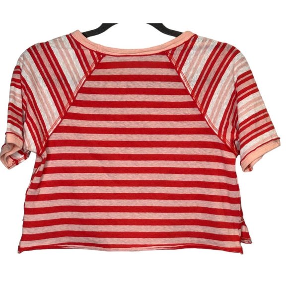 We the Free Prepster  striped short sleeved teeshirt  in coral combo - Picture 2 of 9